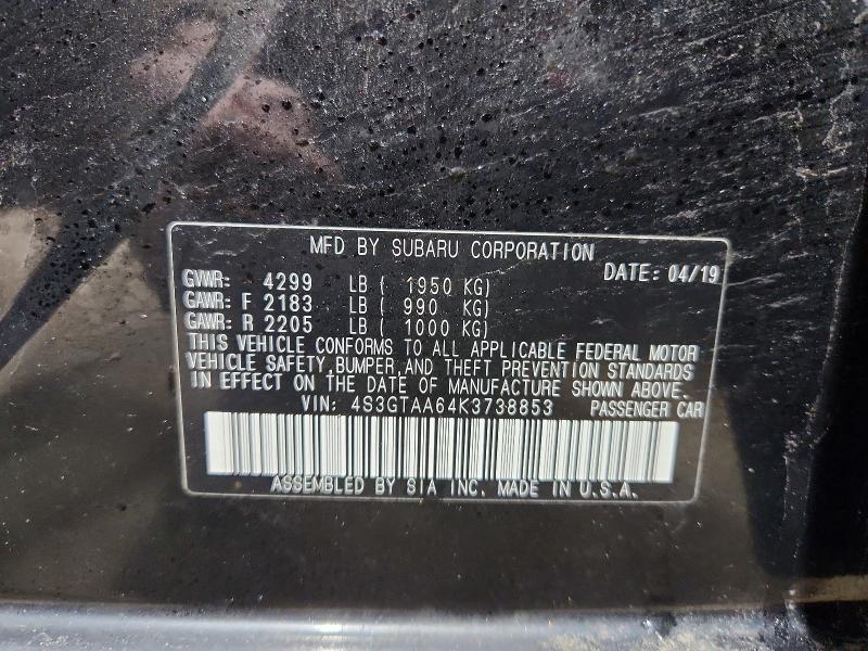 Aukcja sprzedaży 2019 Subaru Impreza, vin: 4S3GTAA64K3738853, numer aukcji: 45472286