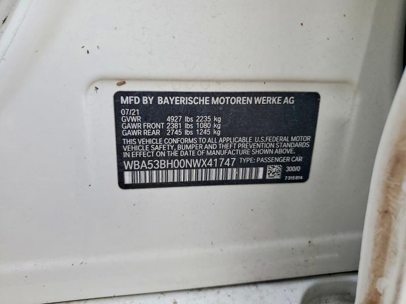 Продаж на аукціоні авто 2022 Bmw 530, vin: WBA53BH00NWX41747, номер лоту: 45517916