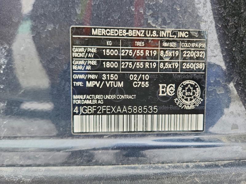 2010 Mercedes-benz Gl მანქანა იყიდება აუქციონზე, vin: 4JGBF2FEXAA588535, აუქციონის ნომერი: 79574975
