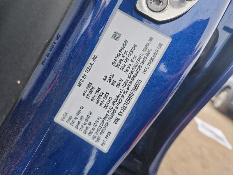 79380665 :رقم المزاد ، 5YJ3E1EB8RF795585 vin ، 2024 Tesla Model 3 مزاد بيع