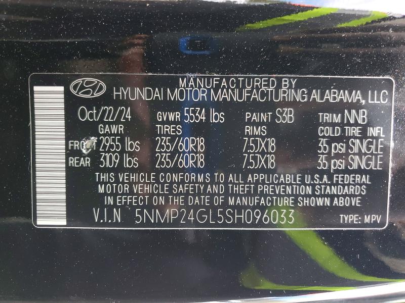 Aukcja sprzedaży 2025 Hyundai Santa Fe, vin: 5NMP24GL5SH096033, numer aukcji: 46448546