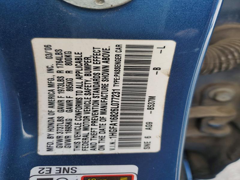 79757825 :رقم المزاد ، 1HGFA16826L077231 vin ، 2006 Honda Civic مزاد بيع