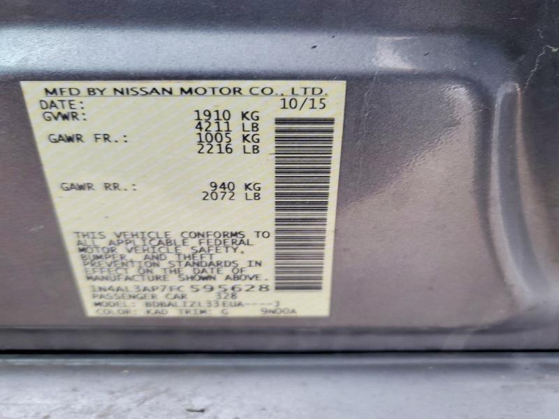 2015 Nissan Altima მანქანა იყიდება აუქციონზე, vin: 1N4AL3AP7FC595628, აუქციონის ნომერი: 79977385