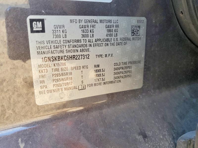 Продаж на аукціоні авто 2017 Chevrolet Tahoe, vin: 1GNSKBKC6HR227312, номер лоту: 47550376