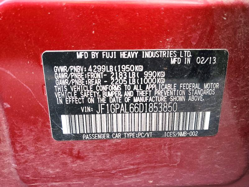 Aukcja sprzedaży 2013 Subaru Impreza, vin: JF1GPAL66D1853850, numer aukcji: 47138456