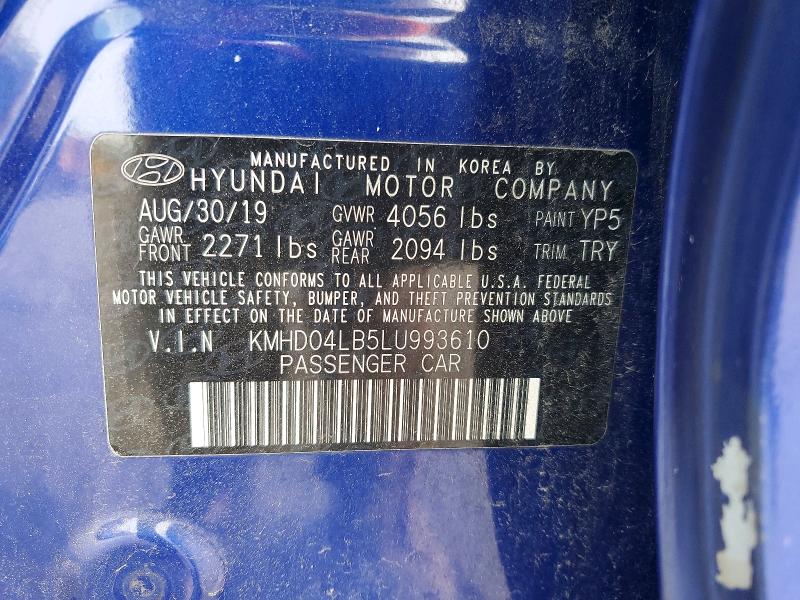 2020 Hyundai Elantra მანქანა იყიდება აუქციონზე, vin: KMHD04LB5LU993610, აუქციონის ნომერი: 41831806