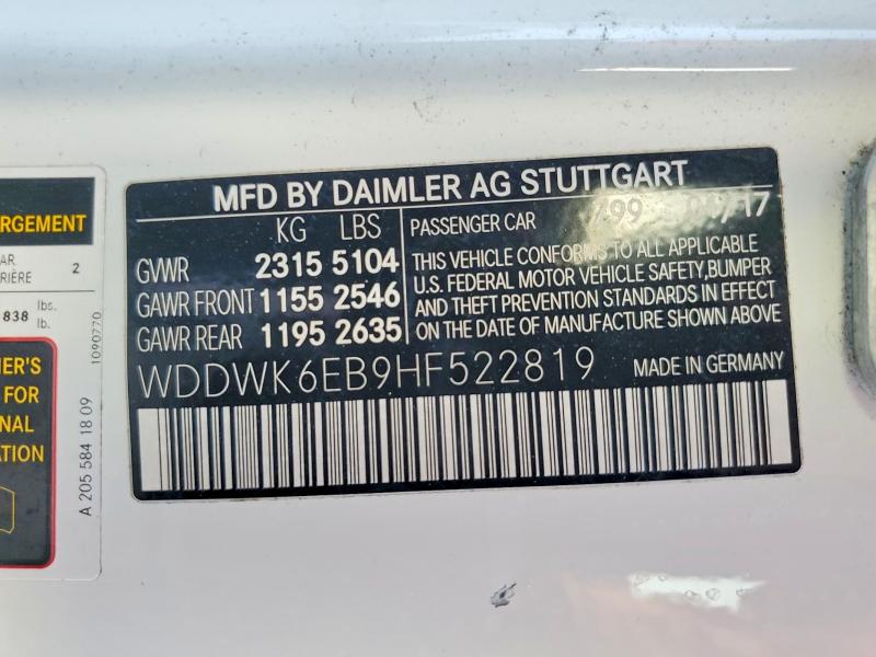 Продажа на аукционе авто 2017 Mercedes-benz C, vin: WDDWK6EB9HF522819, номер лота: 45733606