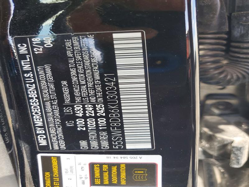 Продажа на аукционе авто 2019 Mercedes-benz C, vin: 55SWF8DB6KU303421, номер лота: 48236276