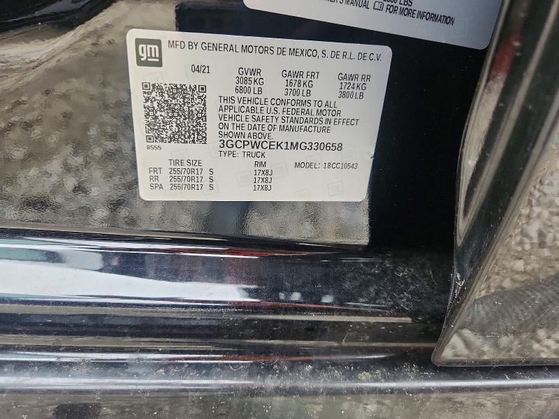 Продаж на аукціоні авто 2021 Chevrolet Silverado, vin: 3GCPWCEK1MG330658, номер лоту: 46125636