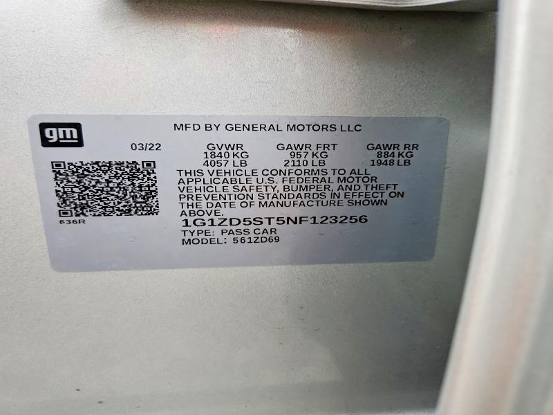 Продажа на аукционе авто 2022 Chevrolet Malibu, vin: 1G1ZD5ST5NF123256, номер лота: 79384145