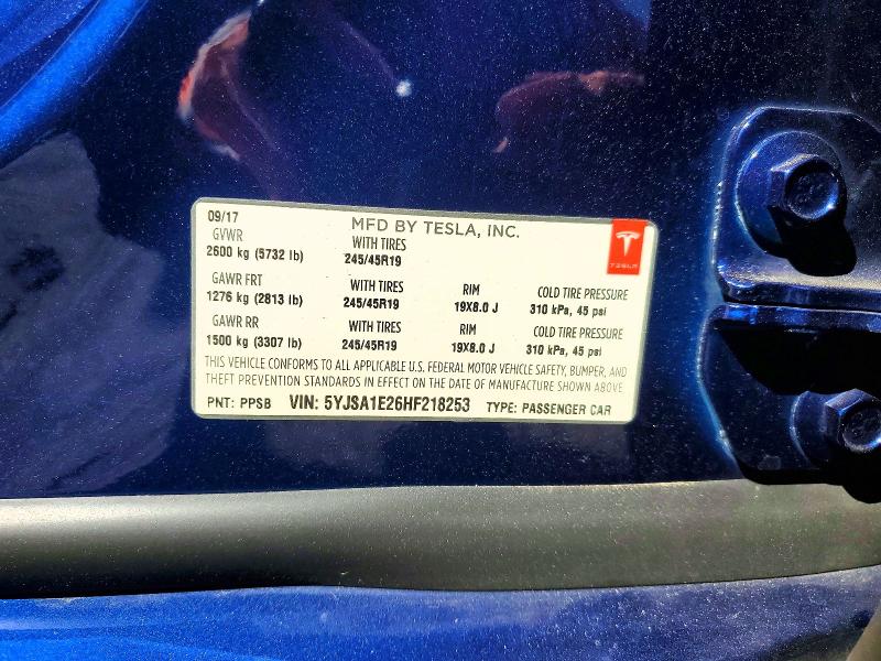 Продажа на аукционе авто 2017 Tesla Model S, vin: 5YJSA1E26HF218253, номер лота: 41828296