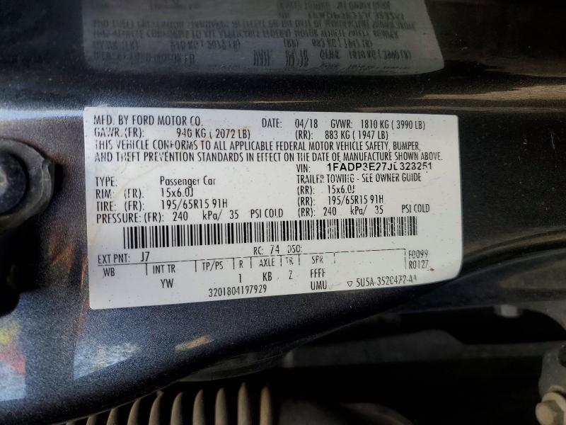 Продажа на аукционе авто 2018 Ford Focus, vin: 1FADP3E27JL323251, номер лота: 46240956