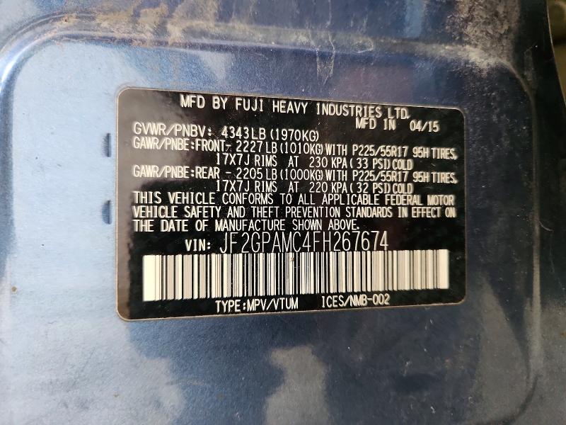 2015 Subaru Xv Crosstrek მანქანა იყიდება აუქციონზე, vin: JF2GPAMC4FH267674, აუქციონის ნომერი: 47170666