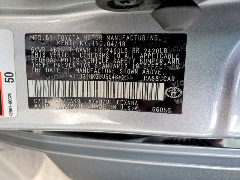 2018 Toyota Camry Hybrid მანქანა იყიდება აუქციონზე, vin: 4T1B31HK3JU504642, აუქციონის ნომერი: 46114076
