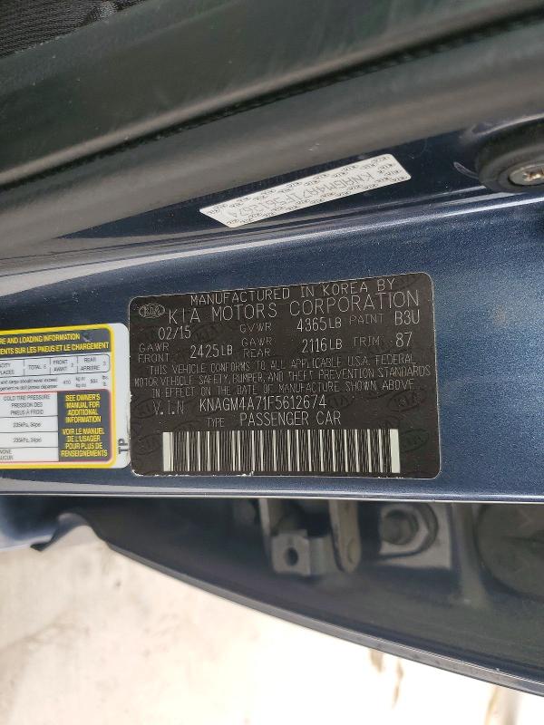 Aukcja sprzedaży 2015 Kia Optima, vin: KNAGM4A71F5612674, numer aukcji: 47156646