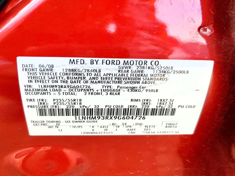 2009 Lincoln Mks მანქანა იყიდება აუქციონზე, vin: 1LNHM93RX9G604726, აუქციონის ნომერი: 41926916