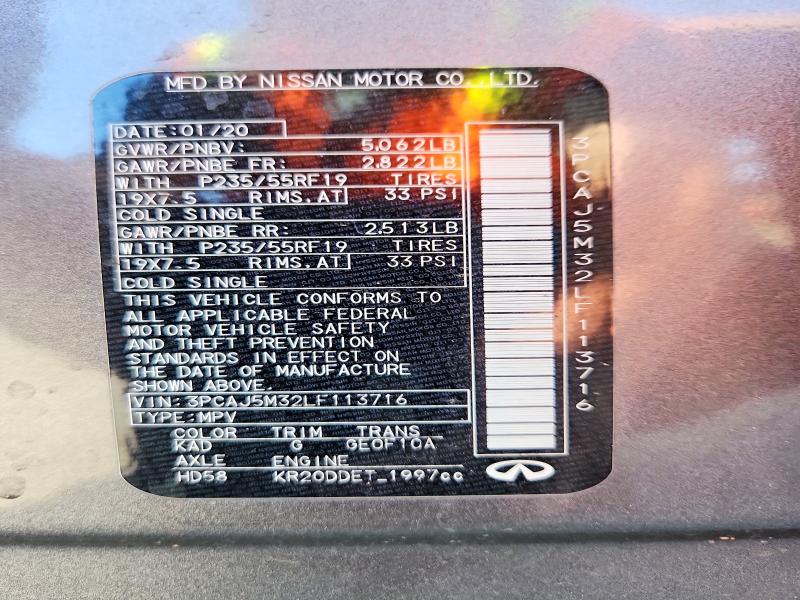 Aukcja sprzedaży 2020 Infiniti Qx50, vin: 3PCAJ5M32LF113716, numer aukcji: 48163076