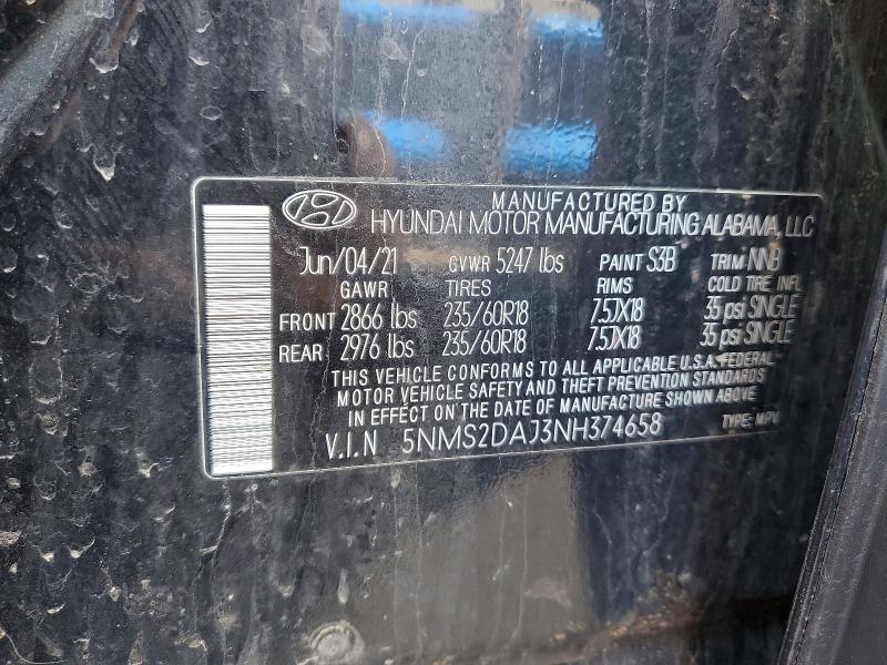 46844506 :رقم المزاد ، 5NMS2DAJ3NH374658 vin ، 2022 Hyundai Santa Fe مزاد بيع
