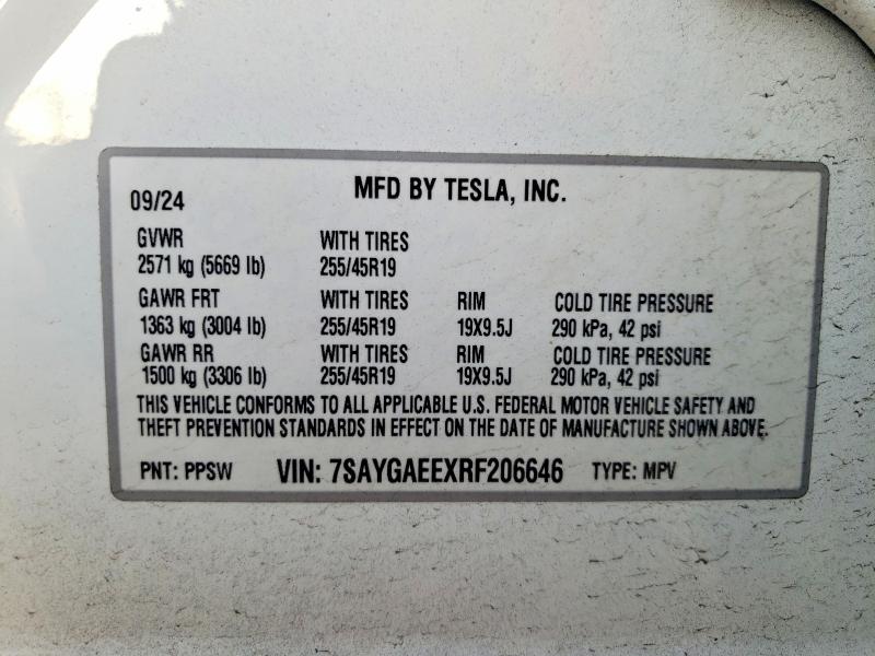 Aukcja sprzedaży 2024 Tesla Model Y, vin: 7SAYGAEEXRF206646, numer aukcji: 79816485