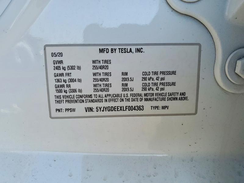 Aukcja sprzedaży 2020 Tesla Model Y, vin: 5YJYGDEEXLF004363, numer aukcji: 79440925