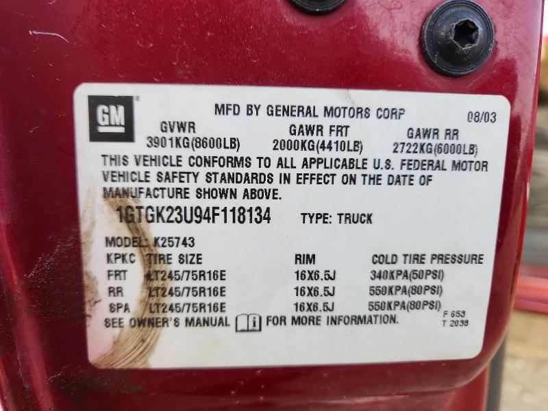 Aukcja sprzedaży 2004 Gmc Sierra, vin: 1GTGK23U94F118134, numer aukcji: 47727546