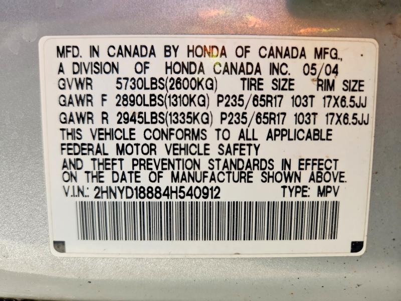 79126275 :رقم المزاد ، 2HNYD18884H540912 vin ، 2004 Acura Mdx مزاد بيع