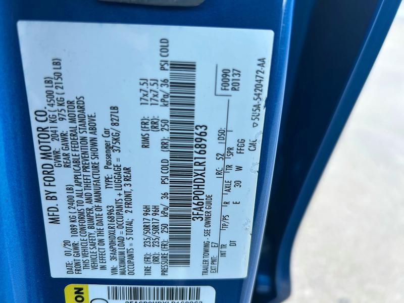 Продаж на аукціоні авто 2020 Ford Fusion, vin: 3FA6P0HDXLR168963, номер лоту: 79734565