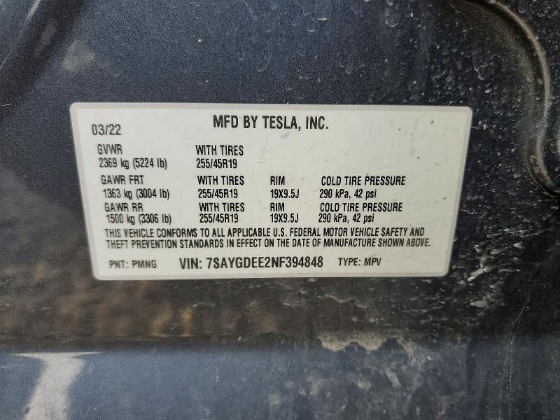 Aukcja sprzedaży 2022 Tesla Model Y, vin: 7SAYGDEE2NF394848, numer aukcji: 45912226