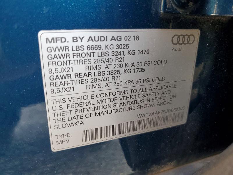 Продажа на аукционе авто 2018 Audi Q7, vin: WA1VAAF79JD030308, номер лота: 47482076