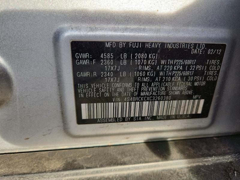 Продаж на аукціоні авто 2012 Subaru Outback, vin: 4S4BRCKCXC3260380, номер лоту: 41902416