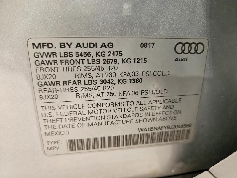 Aukcja sprzedaży 2018 Audi Q5, vin: WA1BNAFY9J2049596, numer aukcji: 47472806