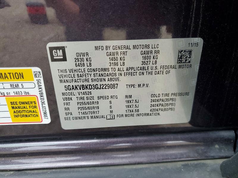2016 Buick Enclave მანქანა იყიდება აუქციონზე, vin: 5GAKVBKD3GJ229087, აუქციონის ნომერი: 41840916