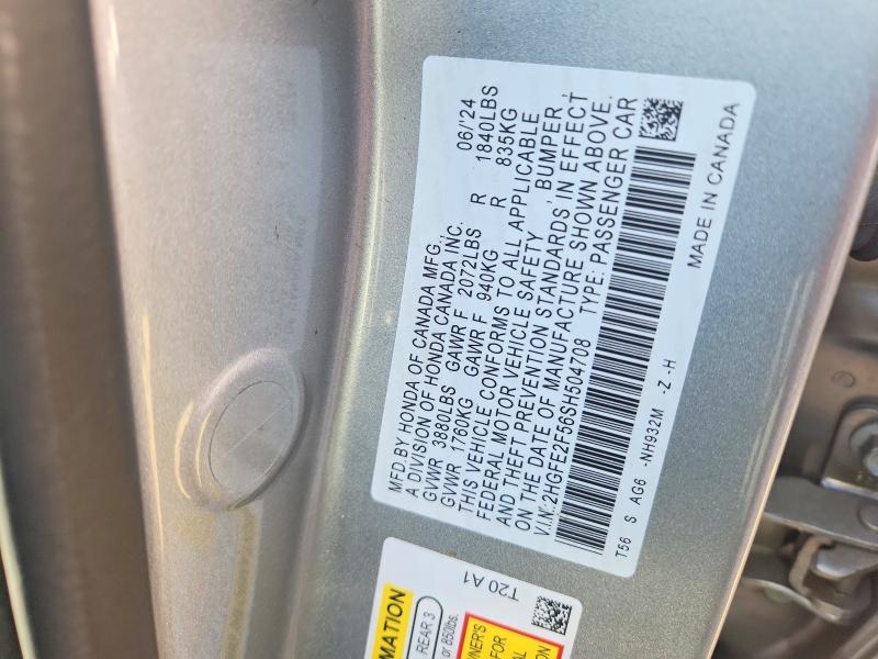 Продаж на аукціоні авто 2025 Honda Civic, vin: 2HGFE2F56SH504708, номер лоту: 92354655
