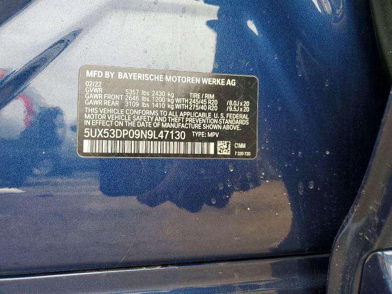 Aukcja sprzedaży 2022 Bmw X3, vin: 5UX53DP09N9L47130, numer aukcji: 47251106