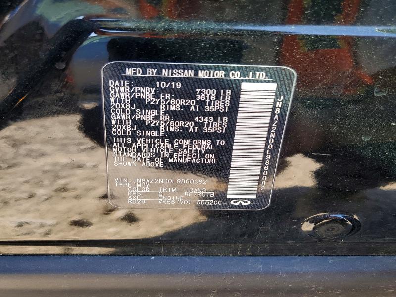 Aukcja sprzedaży 2020 Infiniti Qx80, vin: JN8AZ2ND0L9860082, numer aukcji: 46650386