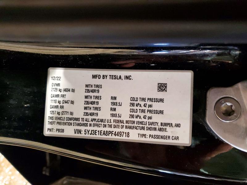 Aukcja sprzedaży 2023 Tesla Model 3, vin: 5YJ3E1EA8PF449718, numer aukcji: 46660016