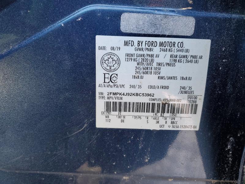 Aukcja sprzedaży 2019 Ford Edge, vin: 2FMPK4J92KBC53962, numer aukcji: 78600335