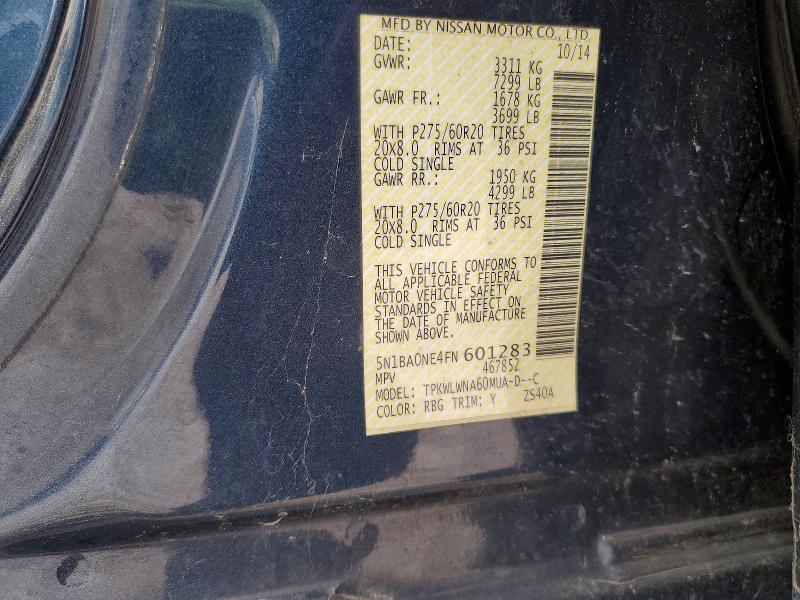 2015 Nissan Armada მანქანა იყიდება აუქციონზე, vin: 5N1BA0NE4FN601283, აუქციონის ნომერი: 48049856
