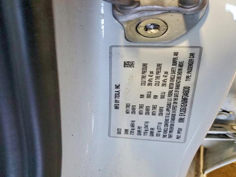 45843396 :رقم المزاد ، 5YJ3E1EA6NF346830 vin ، 2022 Tesla Model 3 مزاد بيع