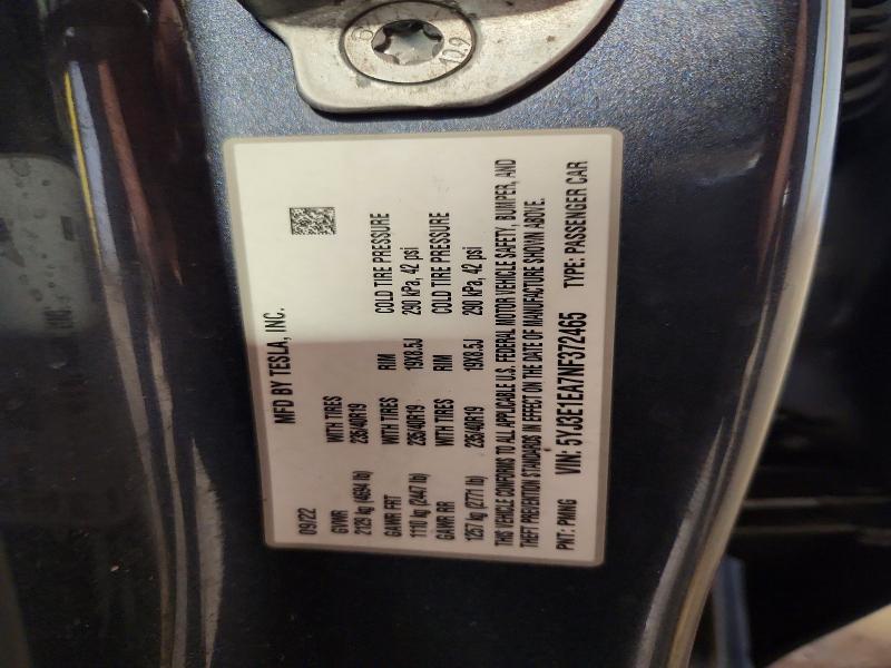 47599066 :رقم المزاد ، 5YJ3E1EA7NF372465 vin ، 2022 Tesla Model 3 مزاد بيع
