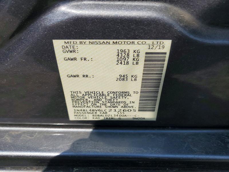 46269936 :رقم المزاد ، 1N4BL4BV6LC212605 vin ، 2020 Nissan Altima مزاد بيع