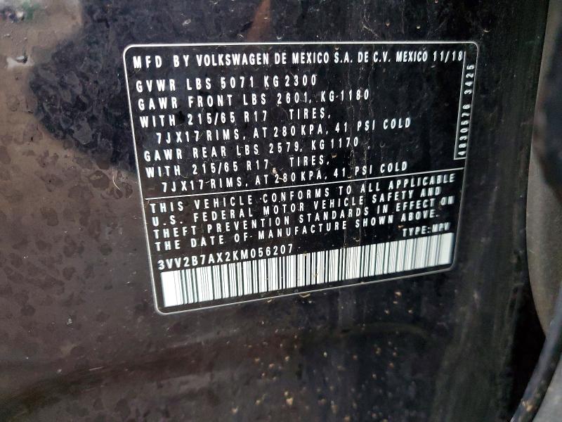 Продаж на аукціоні авто 2019 Volkswagen Tiguan, vin: 3VV2B7AX2KM056207, номер лоту: 48120146