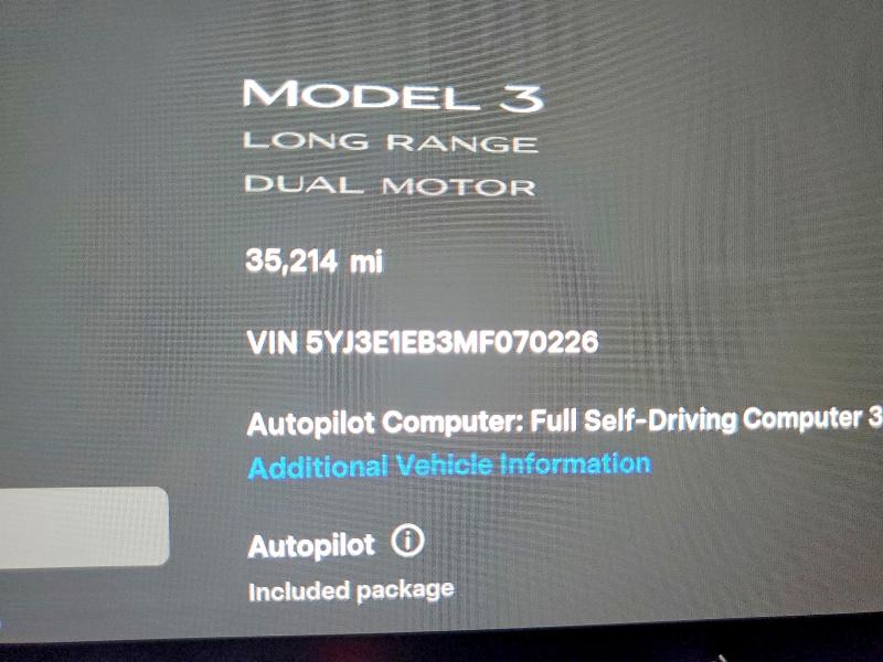 Aukcja sprzedaży 2021 Tesla Model 3, vin: 5YJ3E1EB3MF070226, numer aukcji: 79366015
