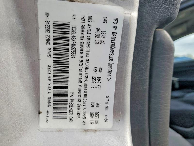2004 Chrysler Sebring მანქანა იყიდება აუქციონზე, vin: 1C3EL46X74N375504, აუქციონის ნომერი: 47305056