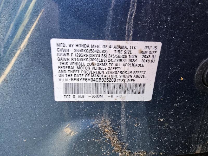 Продажа на аукционе авто 2016 Honda Pilot, vin: 5FNYF6H04GB025200, номер лота: 47121636
