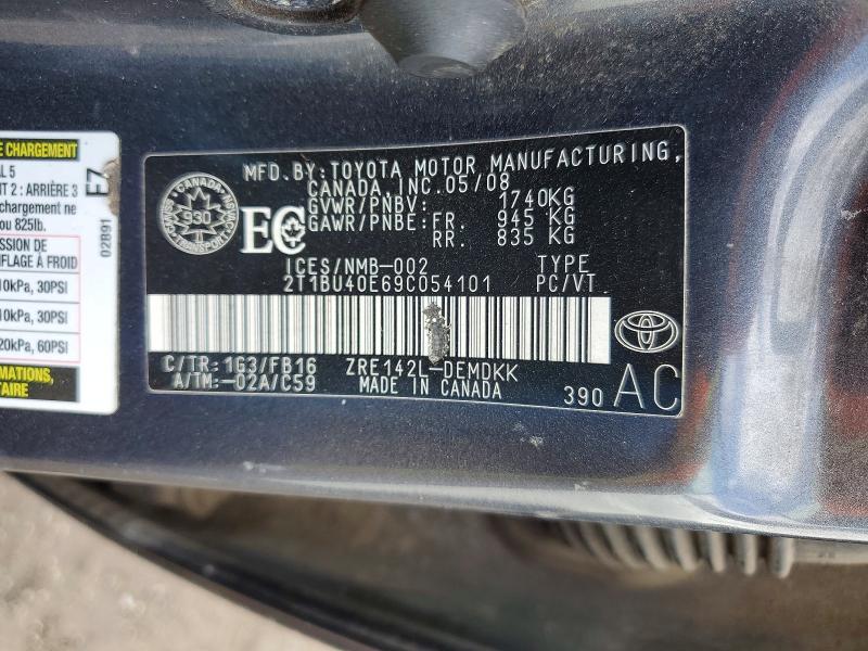 2009 Toyota Corolla მანქანა იყიდება აუქციონზე, vin: 2T1BU40E69C054101, აუქციონის ნომერი: 45932476
