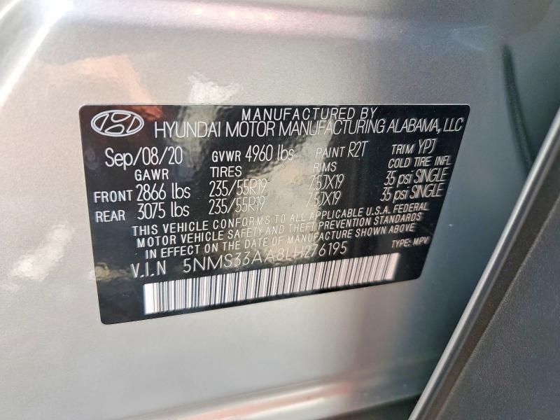 2020 Hyundai Santa Fe მანქანა იყიდება აუქციონზე, vin: 5NMS33AA8LH276195, აუქციონის ნომერი: 47296386