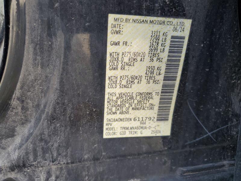 47511036 :رقم المزاد ، 5N1BA0NE0EN611792 vin ، 2014 Nissan Armada مزاد بيع