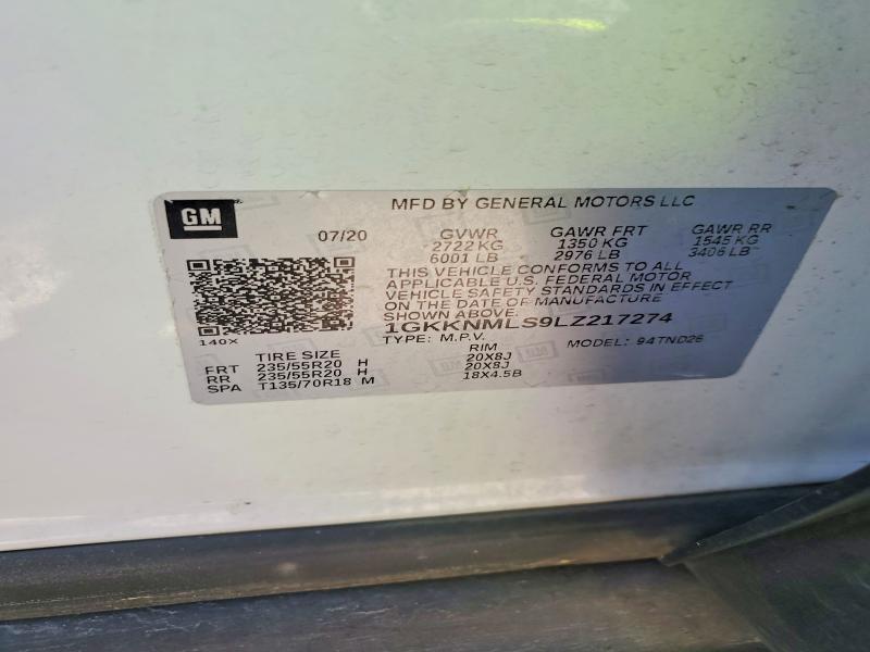 2020 Gmc Acadia მანქანა იყიდება აუქციონზე, vin: 1GKKNMLS9LZ217274, აუქციონის ნომერი: 46379026