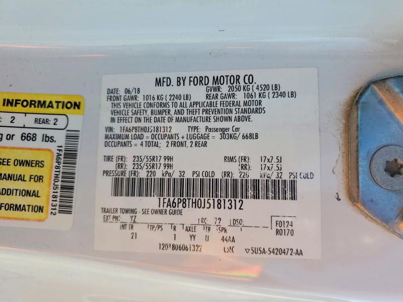 Продажа на аукционе авто 2018 Ford Mustang, vin: 1FA6P8TH0J5181312, номер лота: 79561335